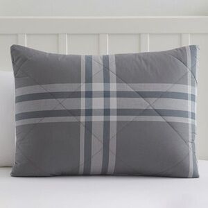 NWT PotteryBarn Teen Xander Plaid Sham standard size quilted charcoal gray navy